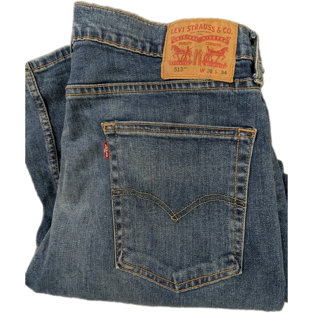 Levi's 513 Slim Straight Stretch Jeans Mens 36x34 Blue Medium‎ Wash Zipper Fly